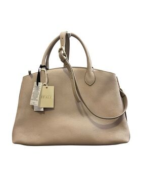 Italian-Made Beige Leather Satchel with Adjustable Strap by Iacucci NWT
